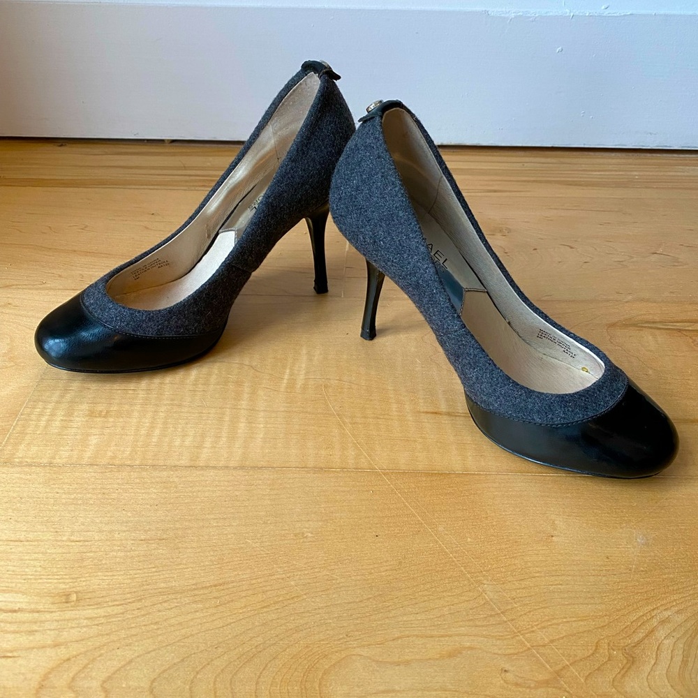 Michael Michael Kors Stiletto Heel Pump With Felted Upper and Patent Leather Toe